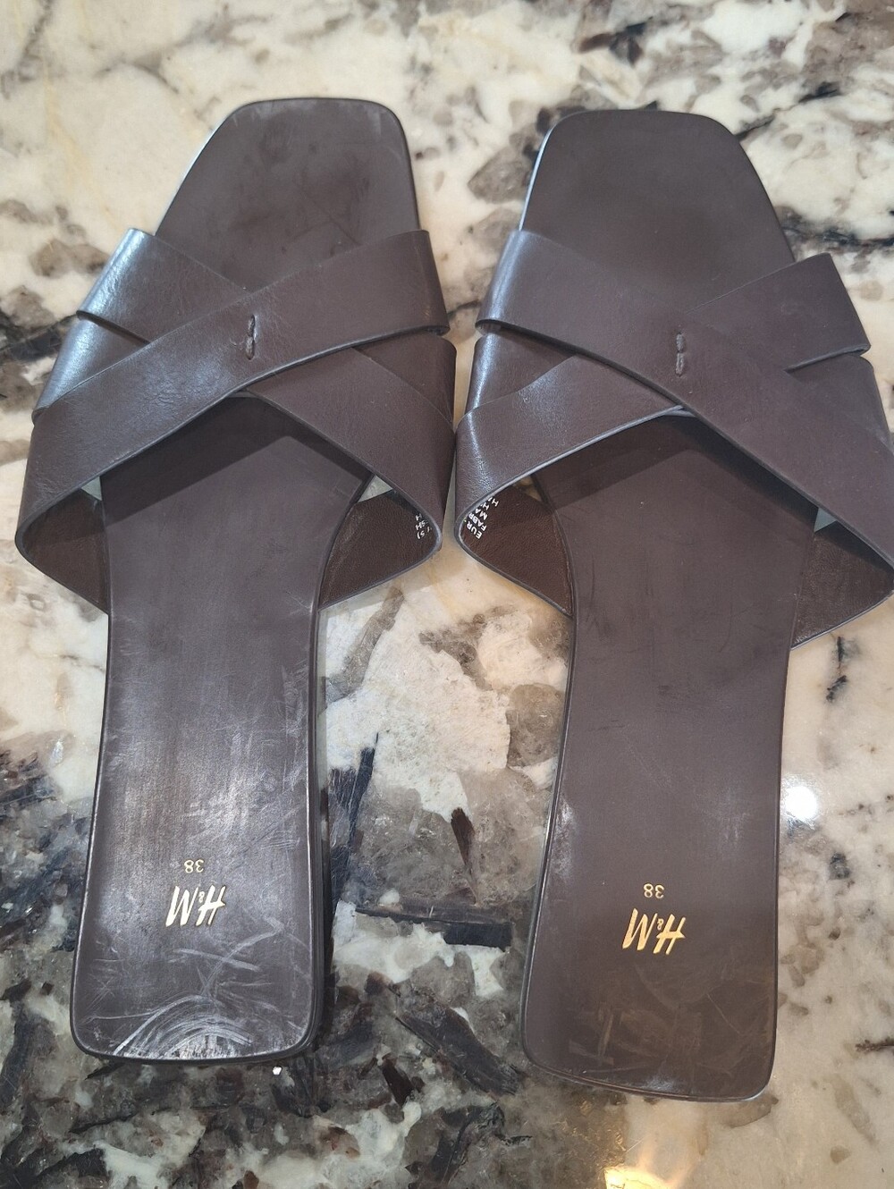 H&M Dark Brown Crisscross Slide Mules